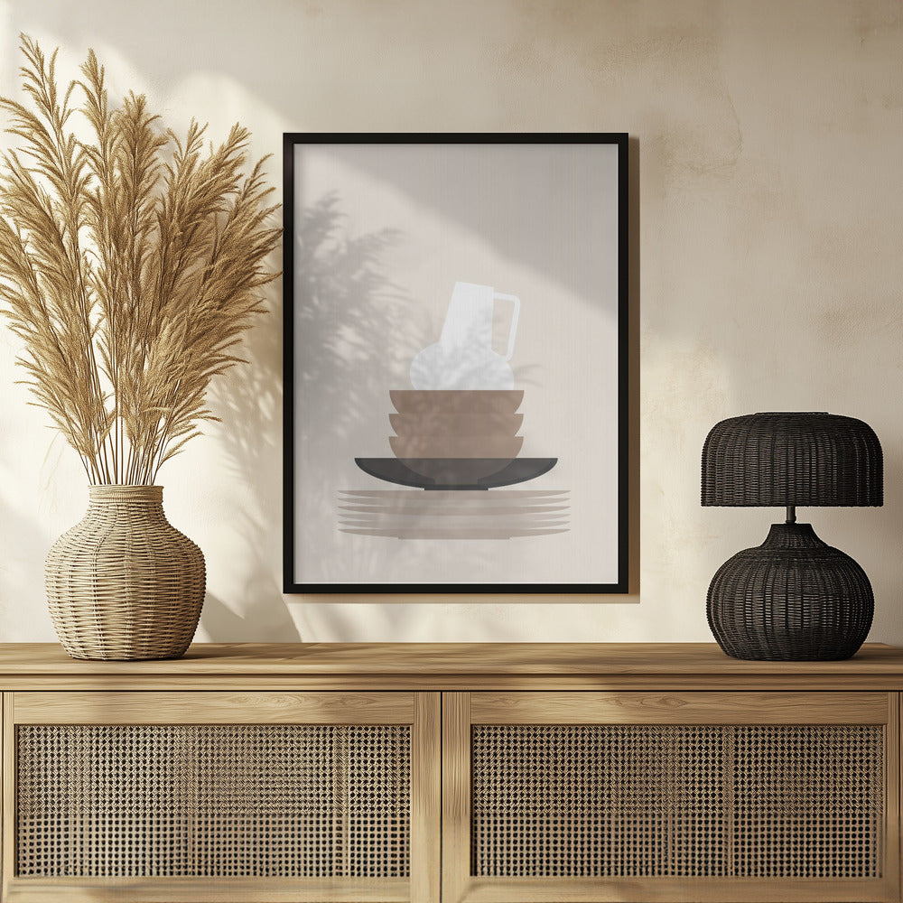Poster - Dishes and a vase in beige