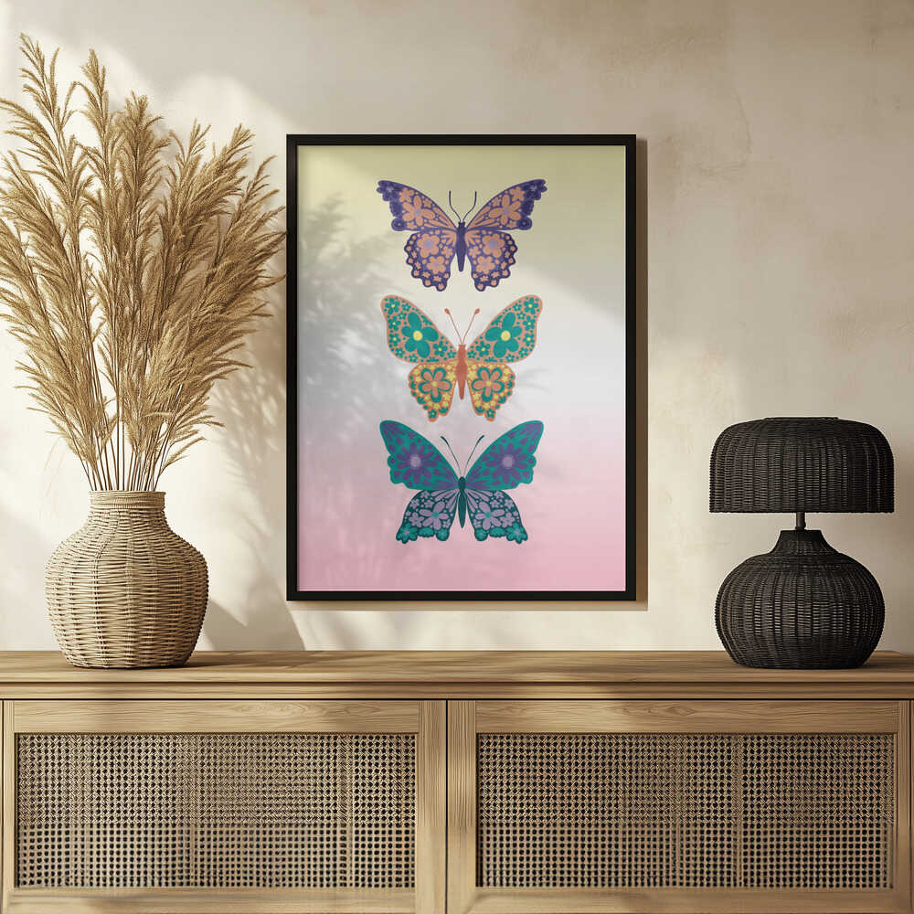 Plakat - Colorful floral butterflies I