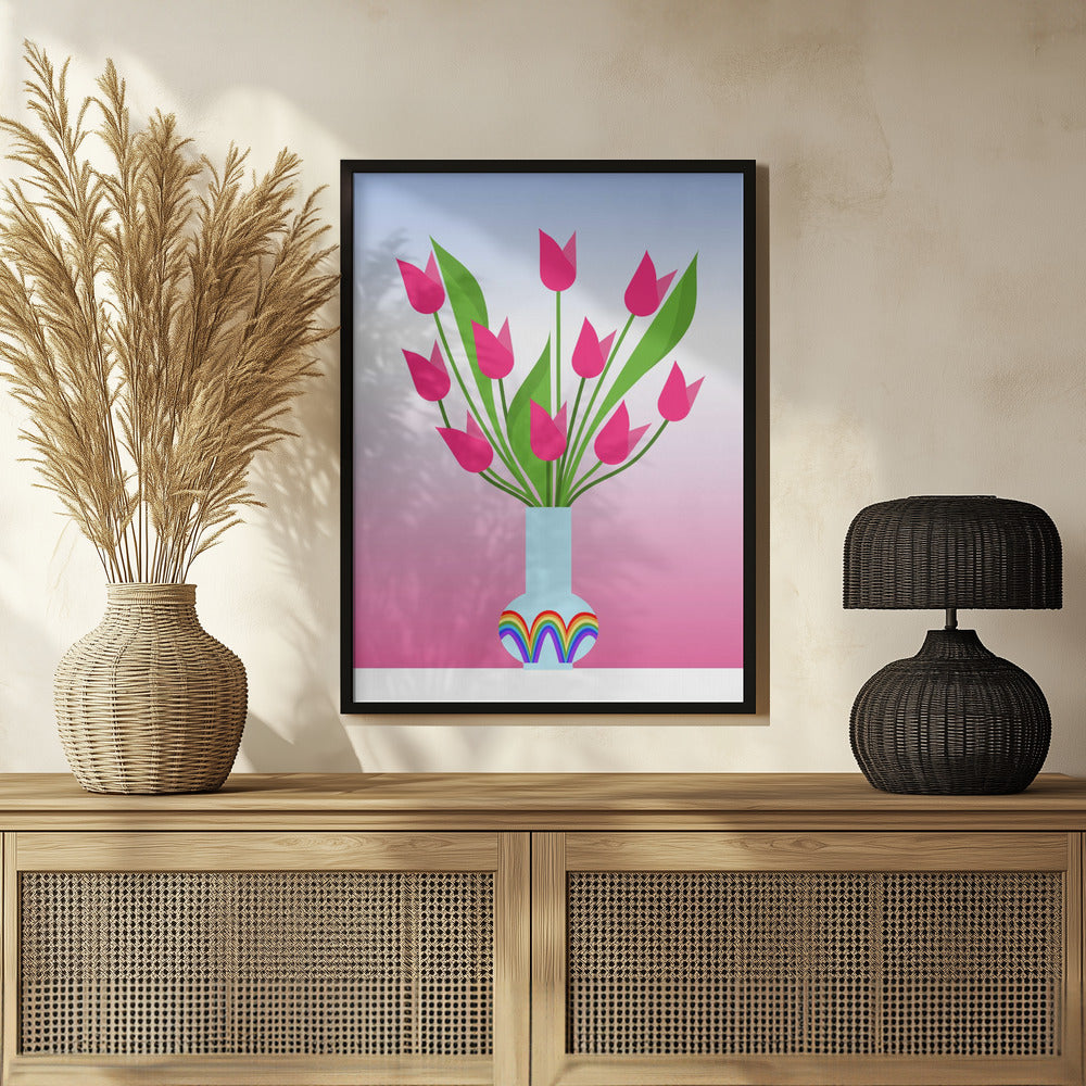 Plakat - Tulips in the rainbow vase