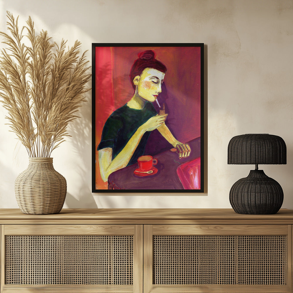 Plakat - Lady lighting cigarette