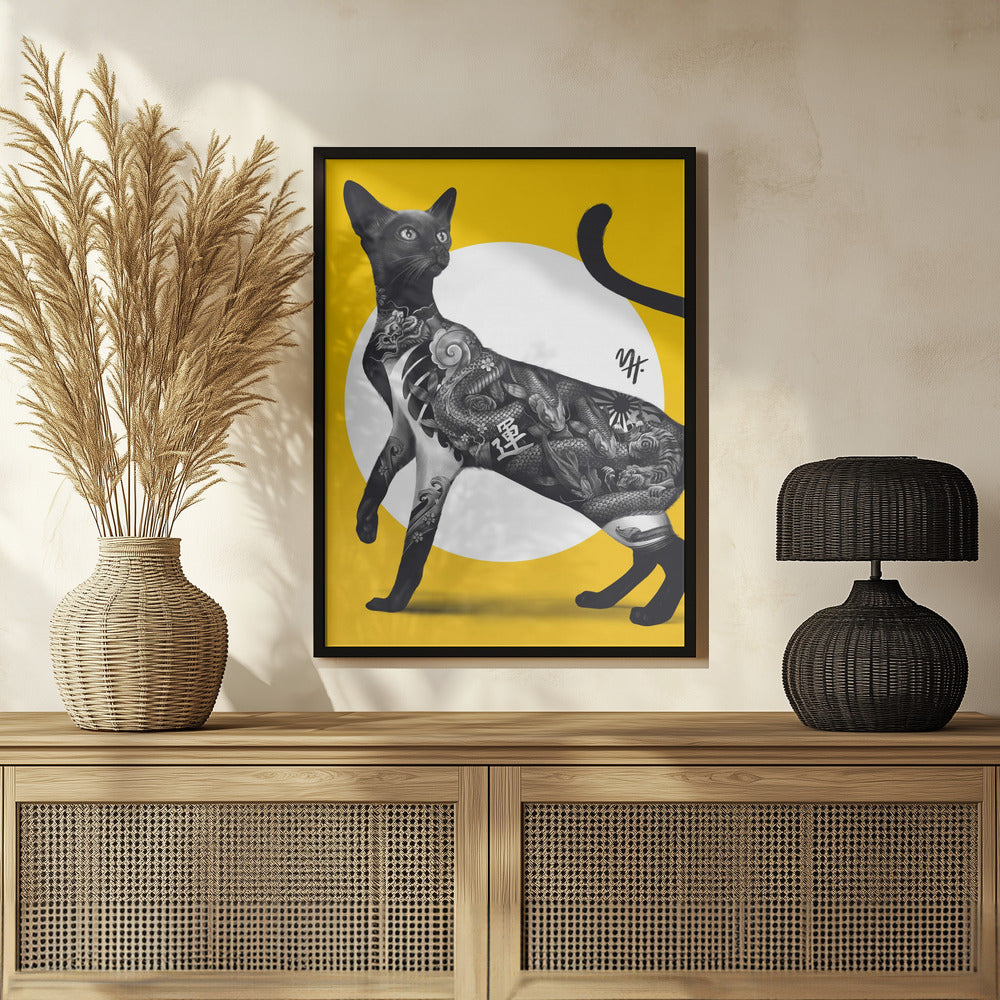 Poster - Japanese Cat Tattoo Yellow