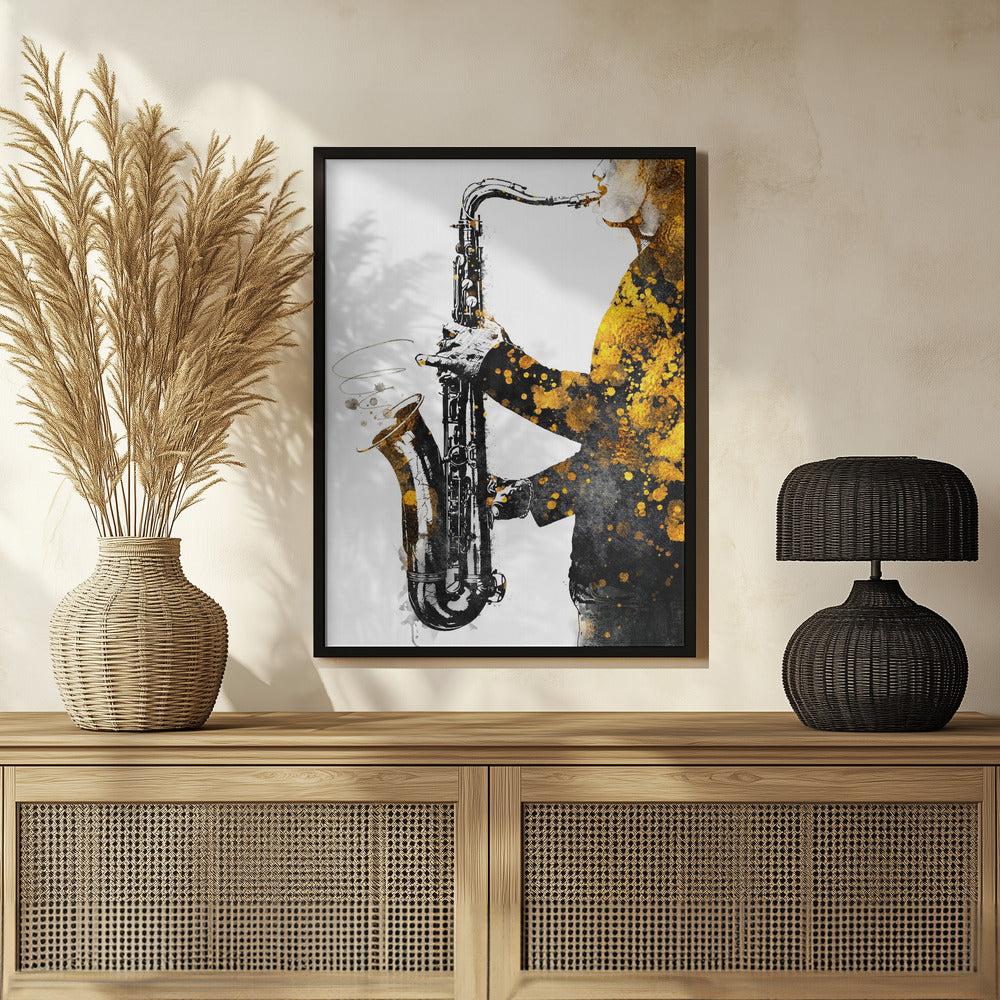 Plakat - Black and Gold Music Art Saxophone2