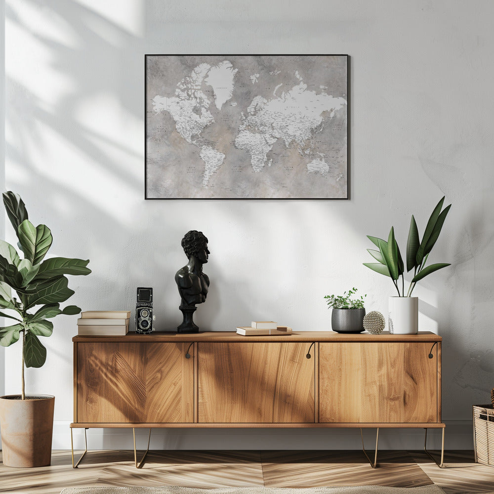 Plakat - Detailed world map with cities Vali