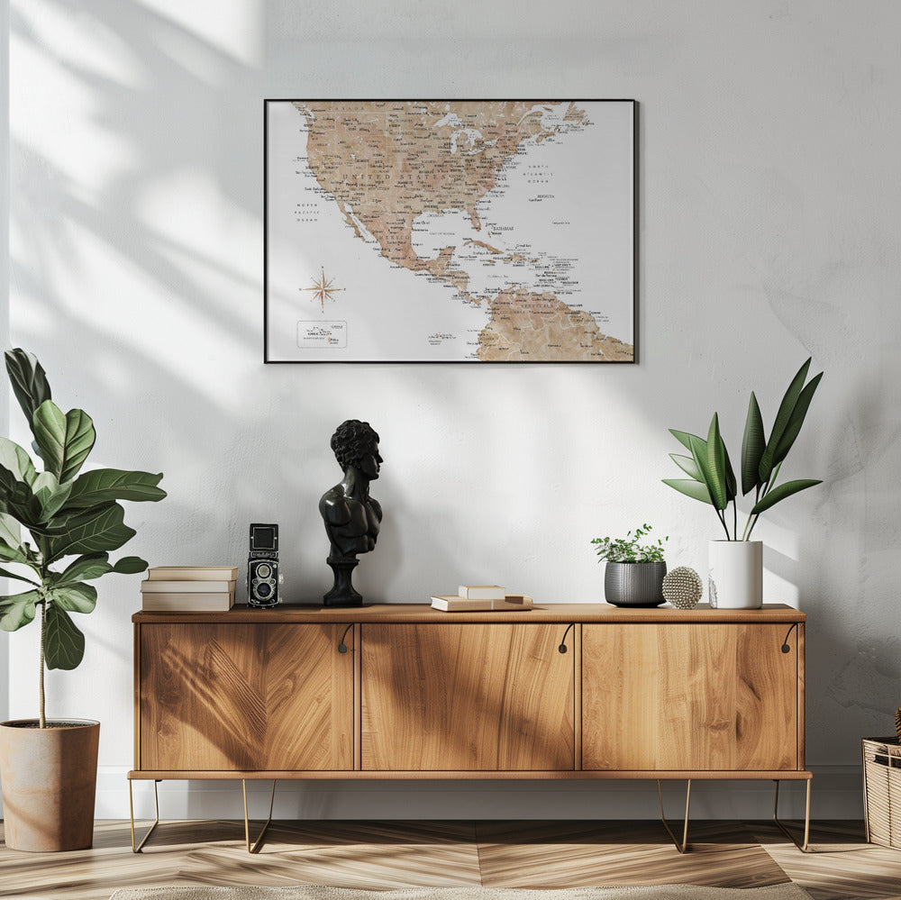 Plakat - Neutral USA and the Caribbean sea map