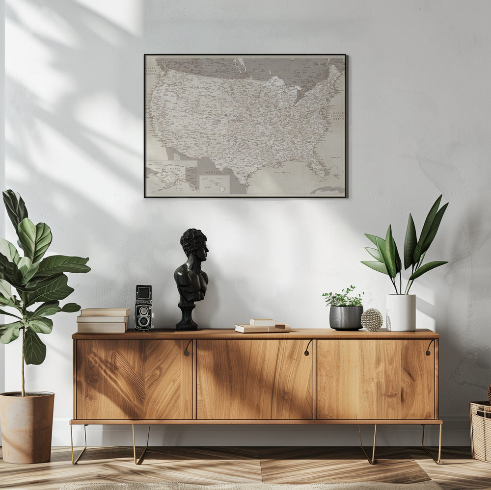Poster - Highly detailed map of the United States, Gentry