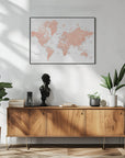 Plakat - Rose gold world map with cities, Hadi