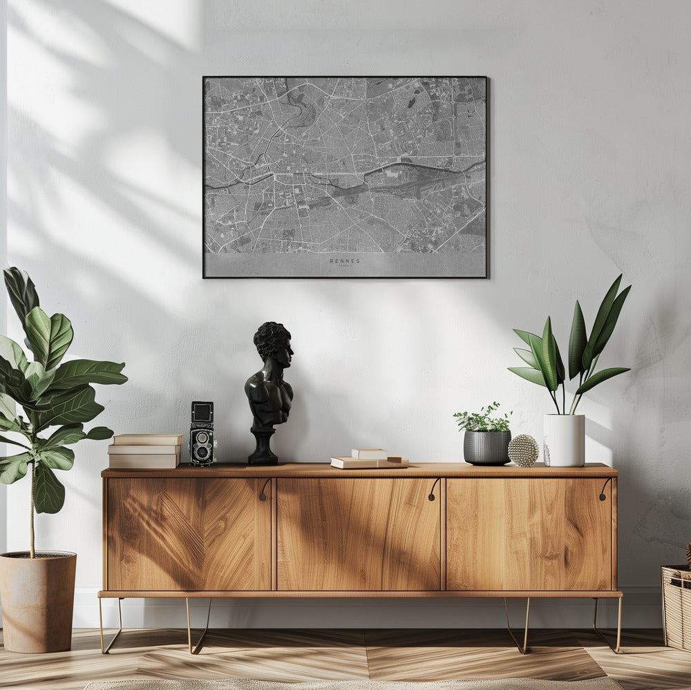Plakat - Gray vintage map of Rennes France