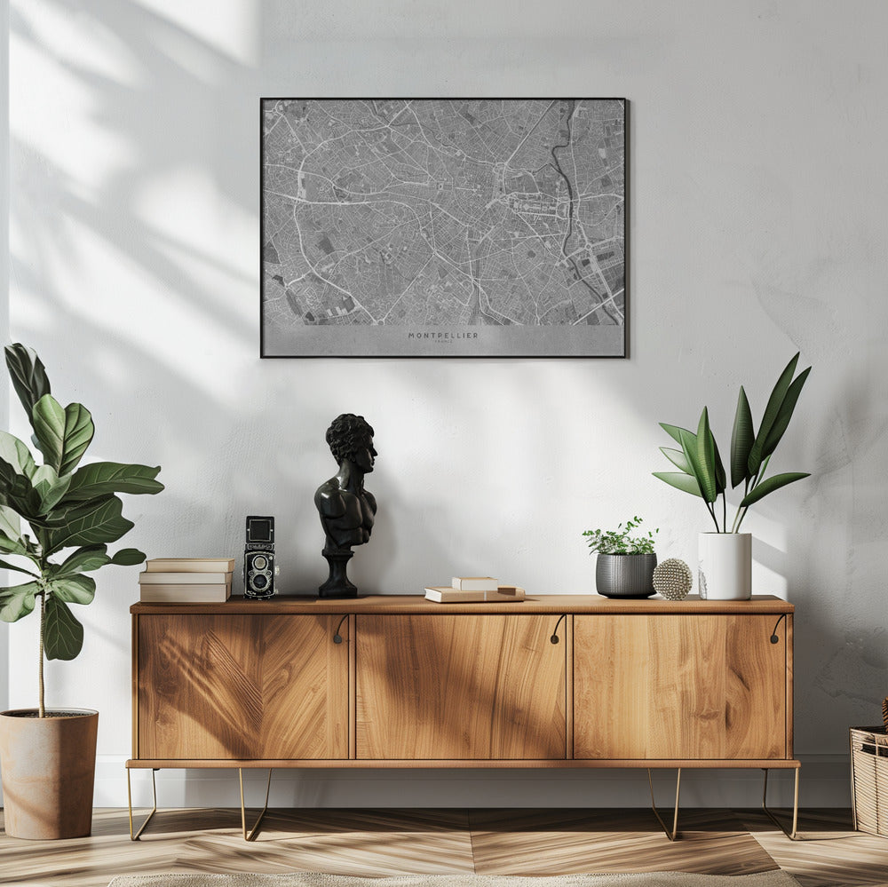 Poster - Gray vintage map of Montpellier France