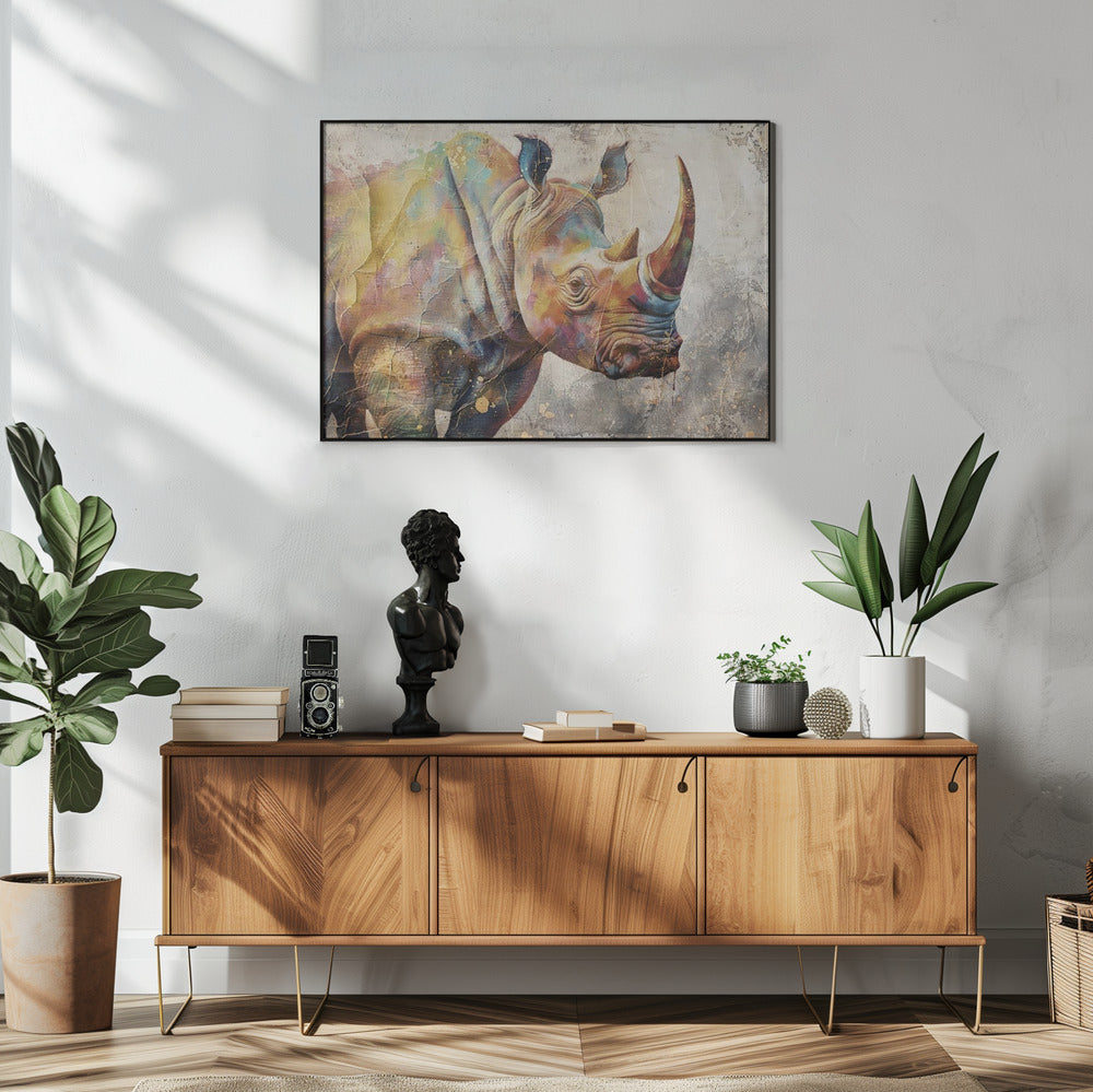Plakat - Rhino Animal Vintage Art Illustration Wallart 02
