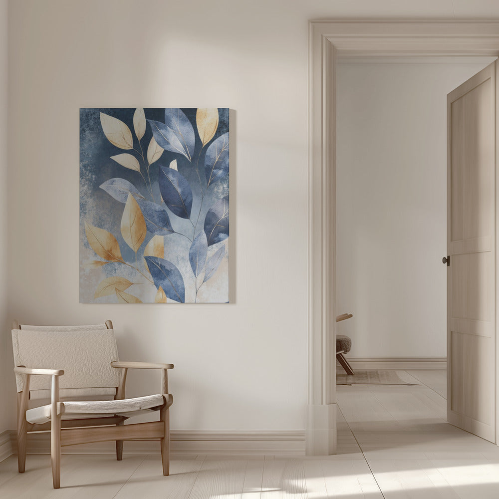 Canvas - Abstract Leaves in Blue 3 - Admen.dk