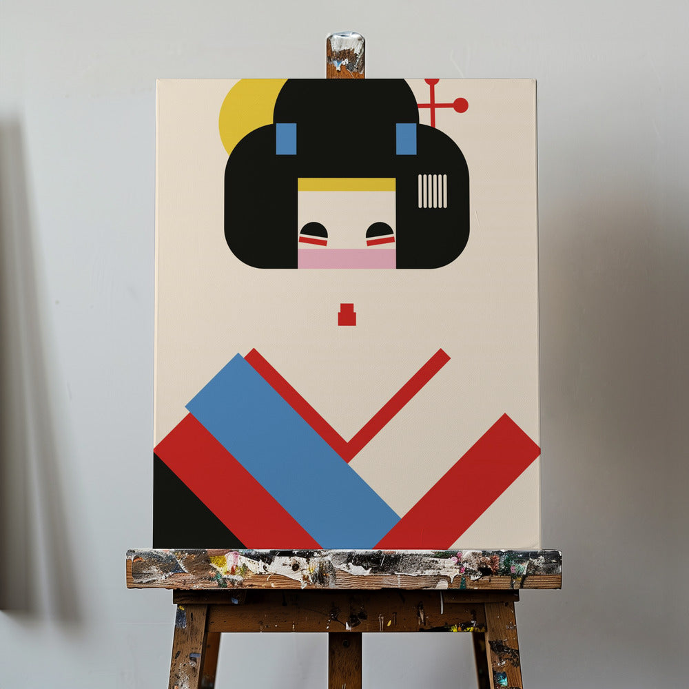 Canvas - Geisha Girl Geometric Illustration - Admen.dk