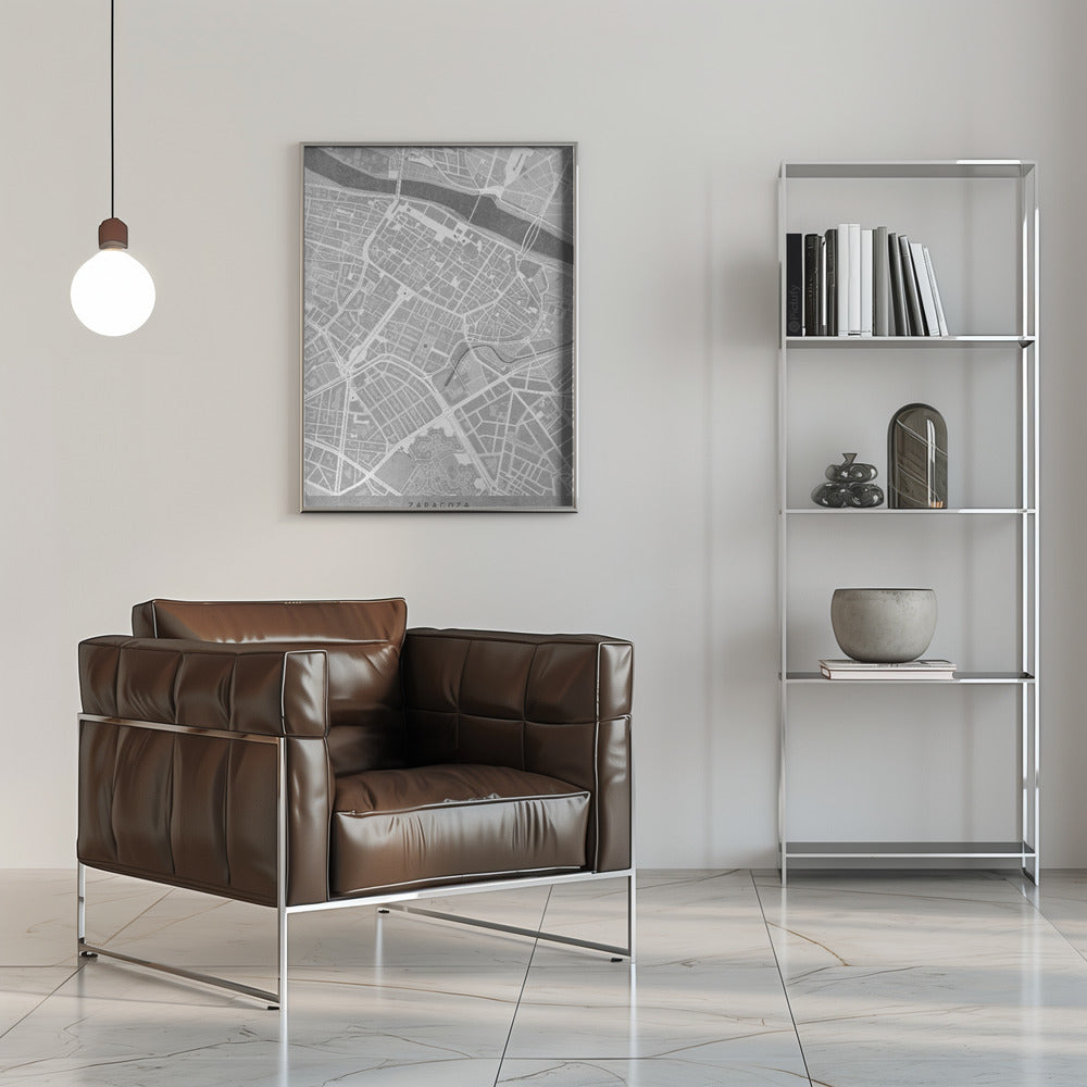 Poster - Map of Zaragoza downtown (Spain) in gray vintage style