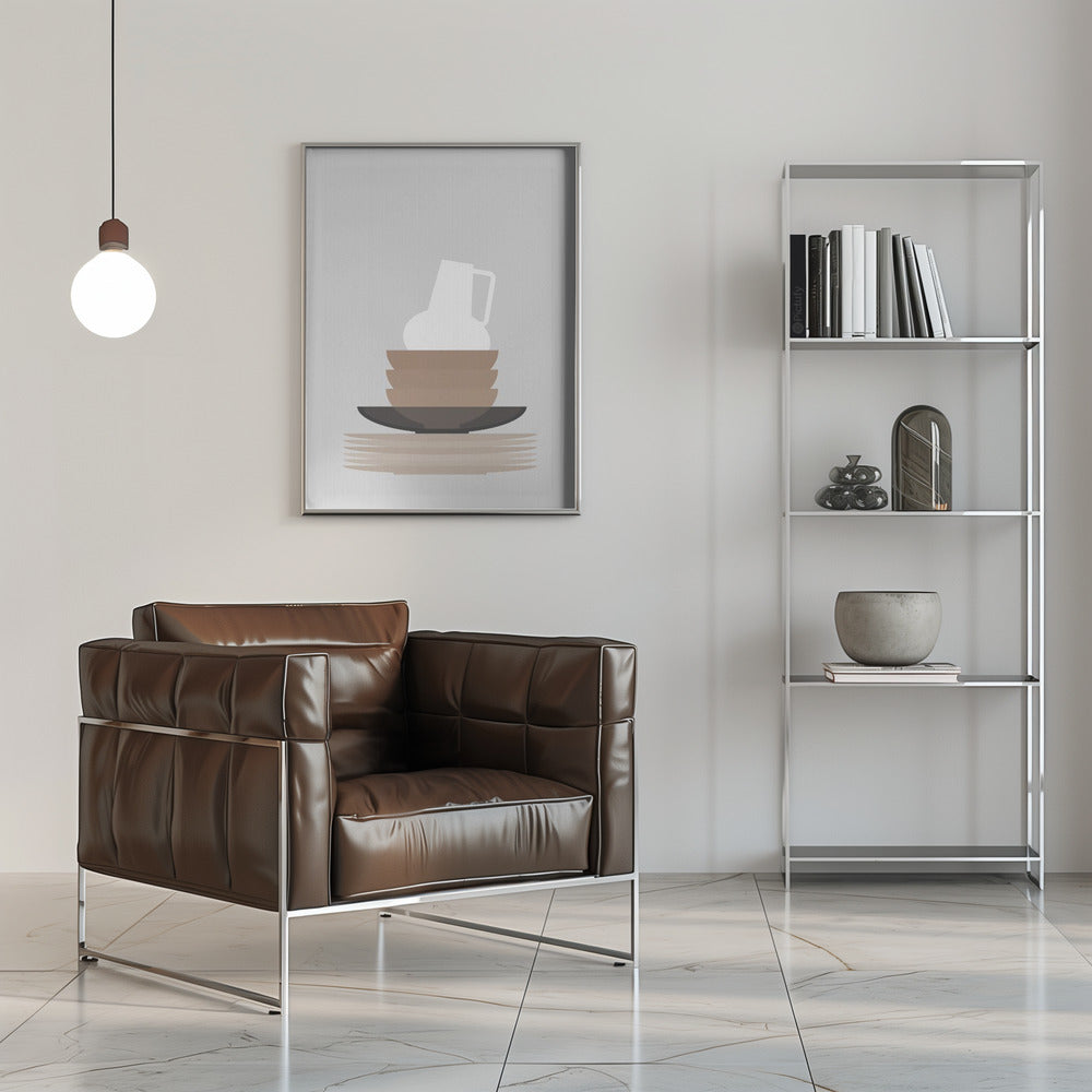 Poster - Dishes and vase in gray