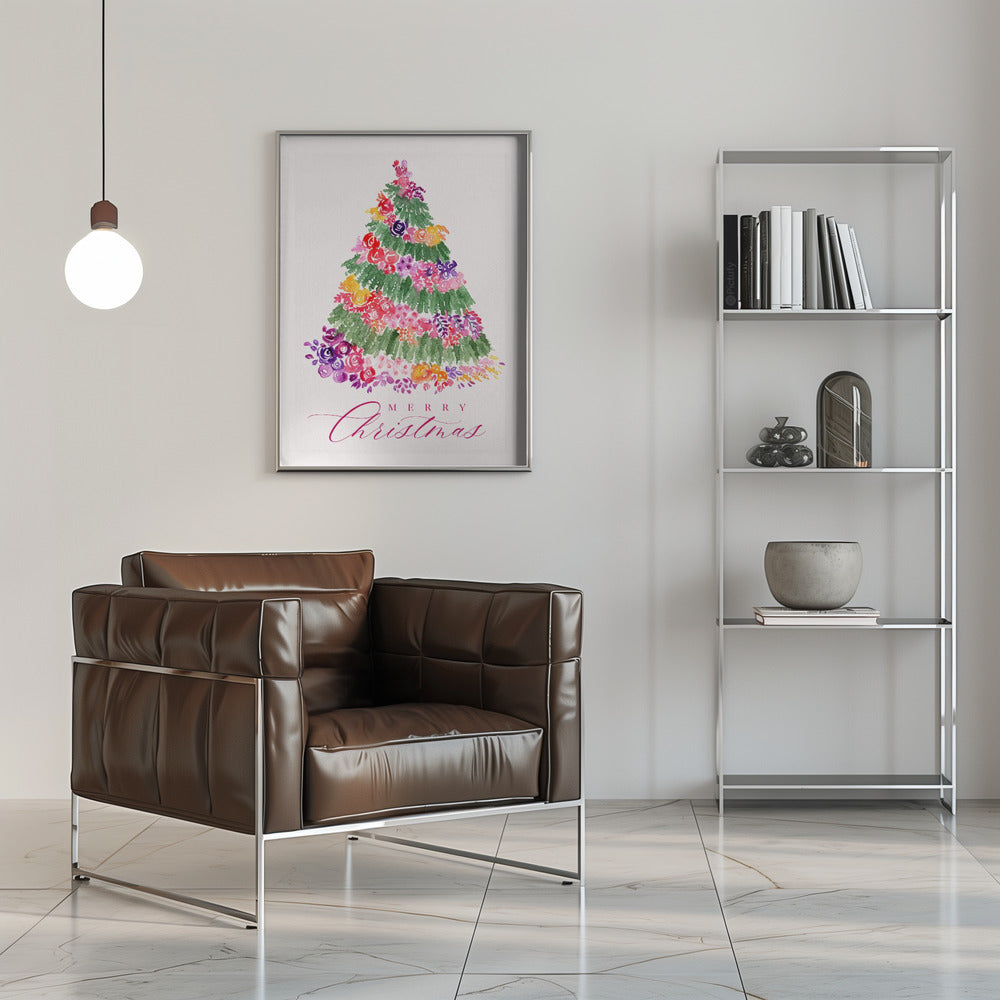Plakat - Floral Christmas tree in pink
