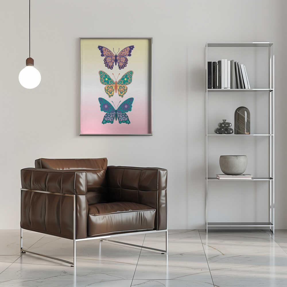 Plakat - Colorful floral butterflies I