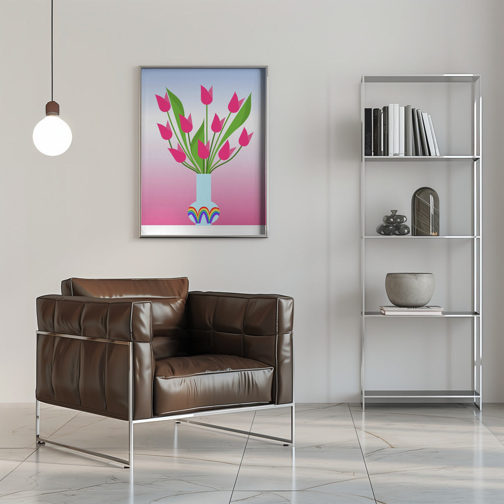 Plakat - Tulips in the rainbow vase