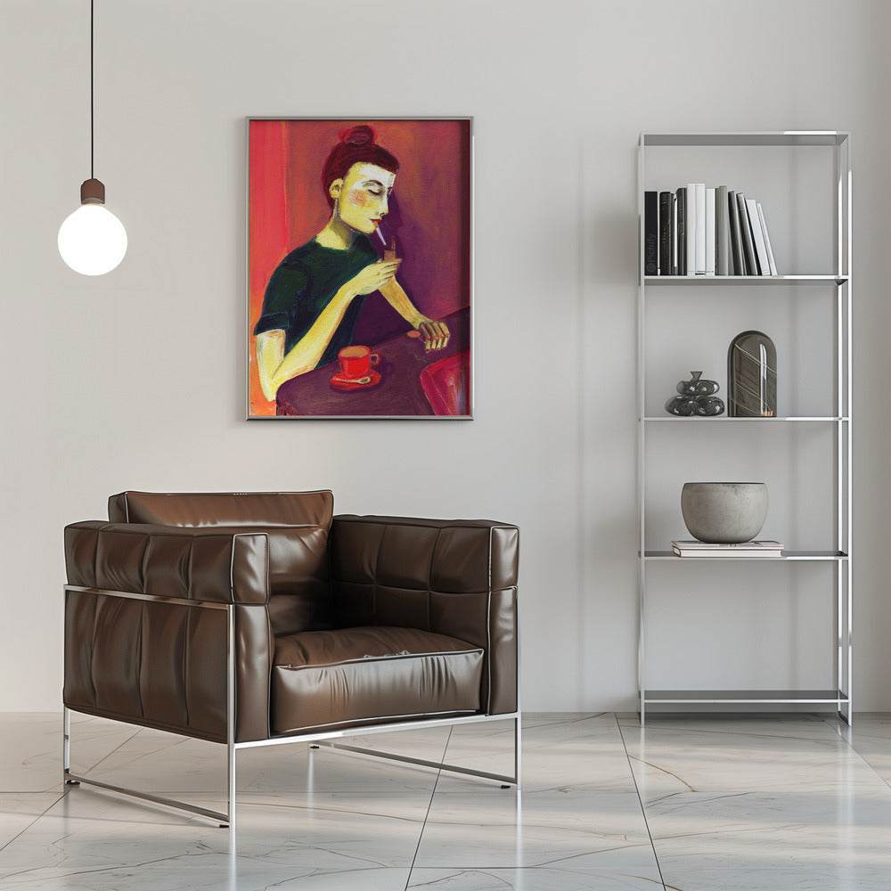 Plakat - Lady lighting cigarette