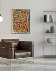 Poster - Yellow dotted line art abstract blue polka dot