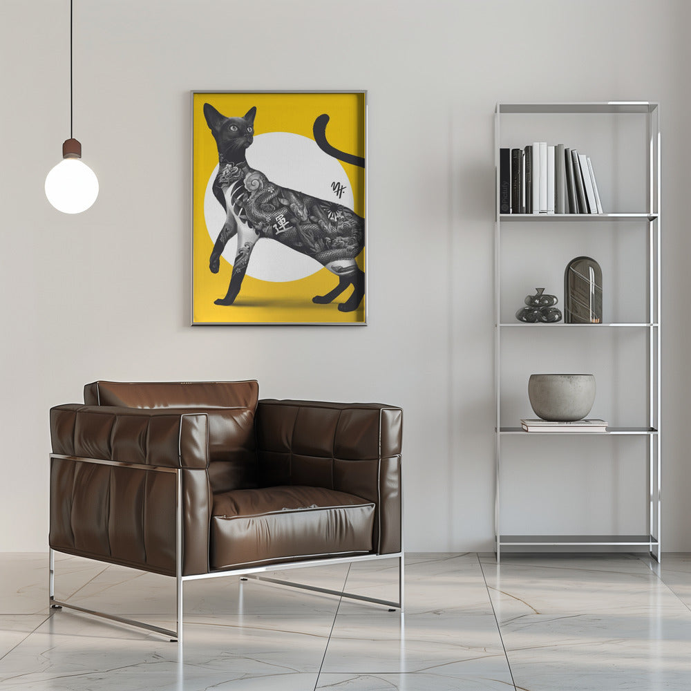 Poster - Japanese Cat Tattoo Yellow