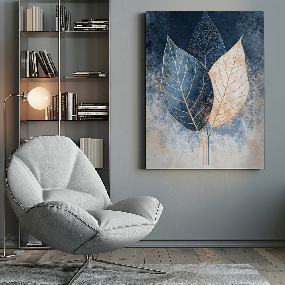 Canvas - Abstract Leaves in Blues 1 - Admen.dk