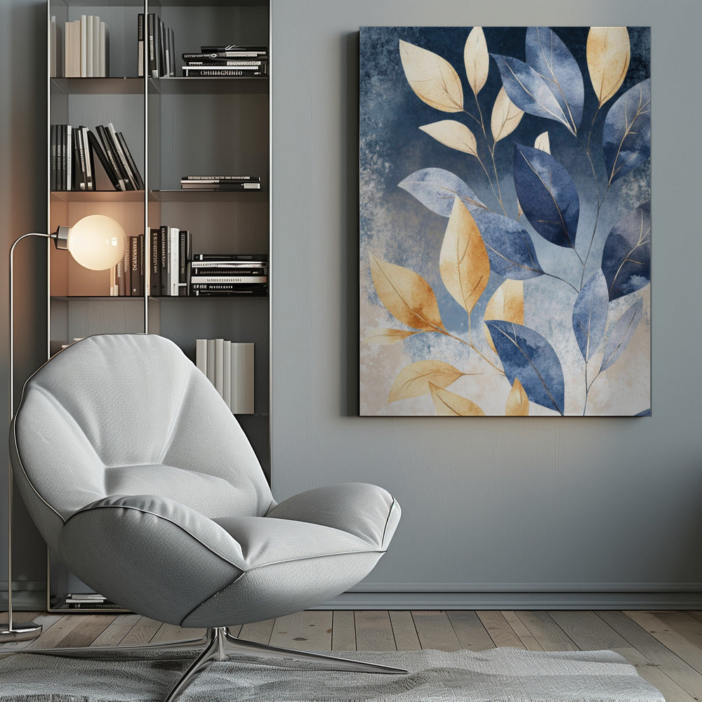 Canvas - Abstract Leaves in Blue 3 - Admen.dk