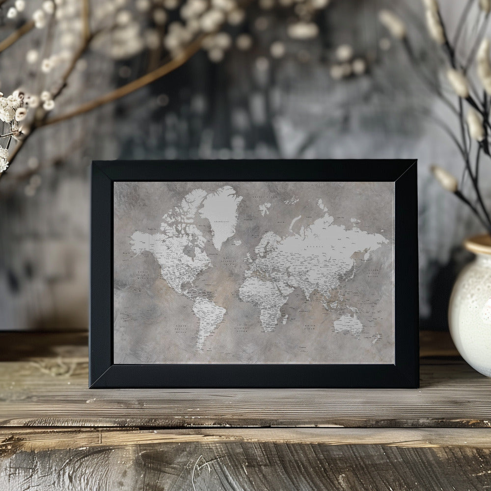 Plakat - Detailed world map with cities Vali