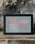 Plakat - Pink and aqua world map with cities, Isobel