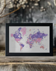 Plakat - Watercolor world map with cities, Brandie
