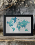 Plakat - Watercolor world map with cities, Uzziel