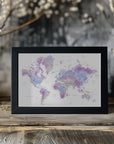 Plakat - Watercolor world map with cities, Gina