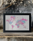 Plakat - Watercolor world map with cities, Keahi