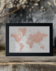 Plakat - Rose gold world map with cities, Hadi