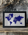 Plakat - Navy blue world map with cities, Nevin