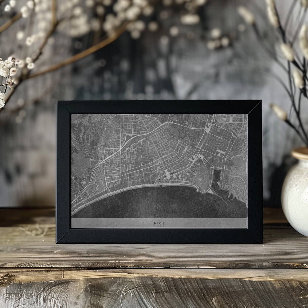 Poster - Gray vintage map of Nice downtown France