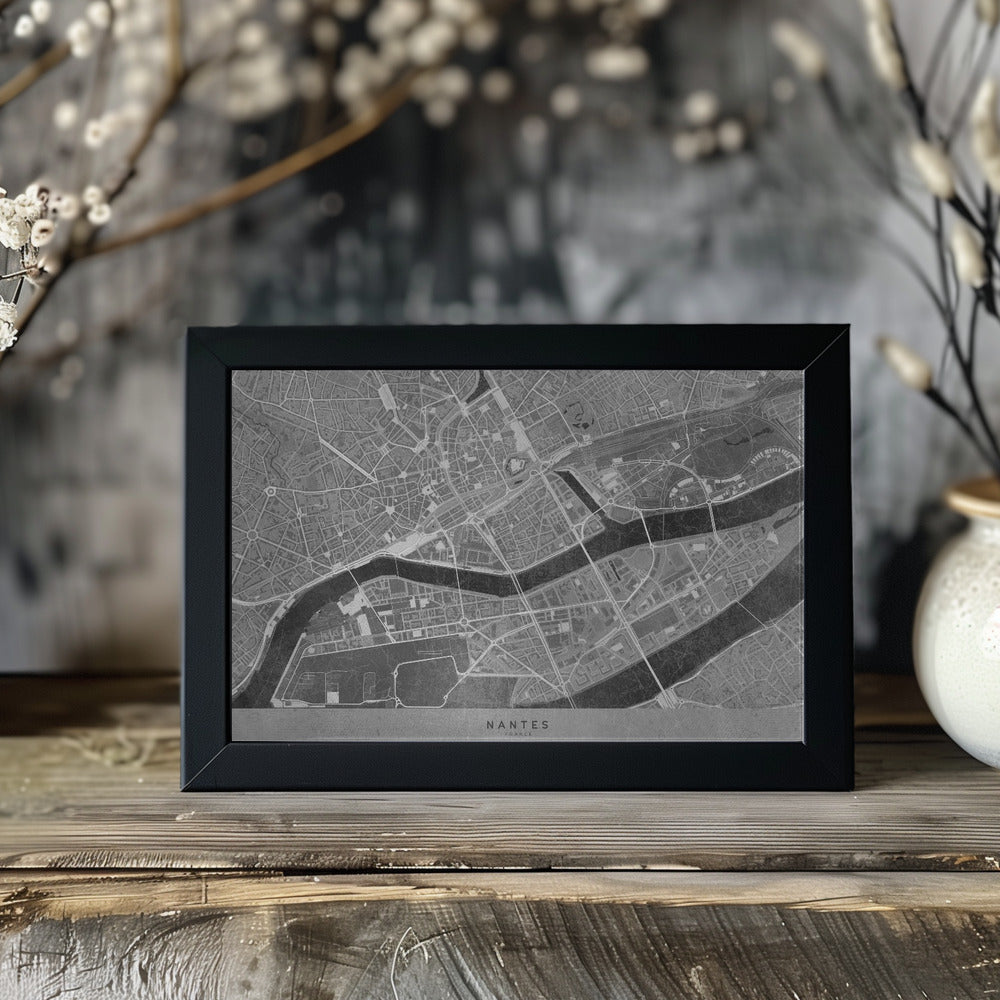 Plakat - Gray vintage map of Nantes downtown France