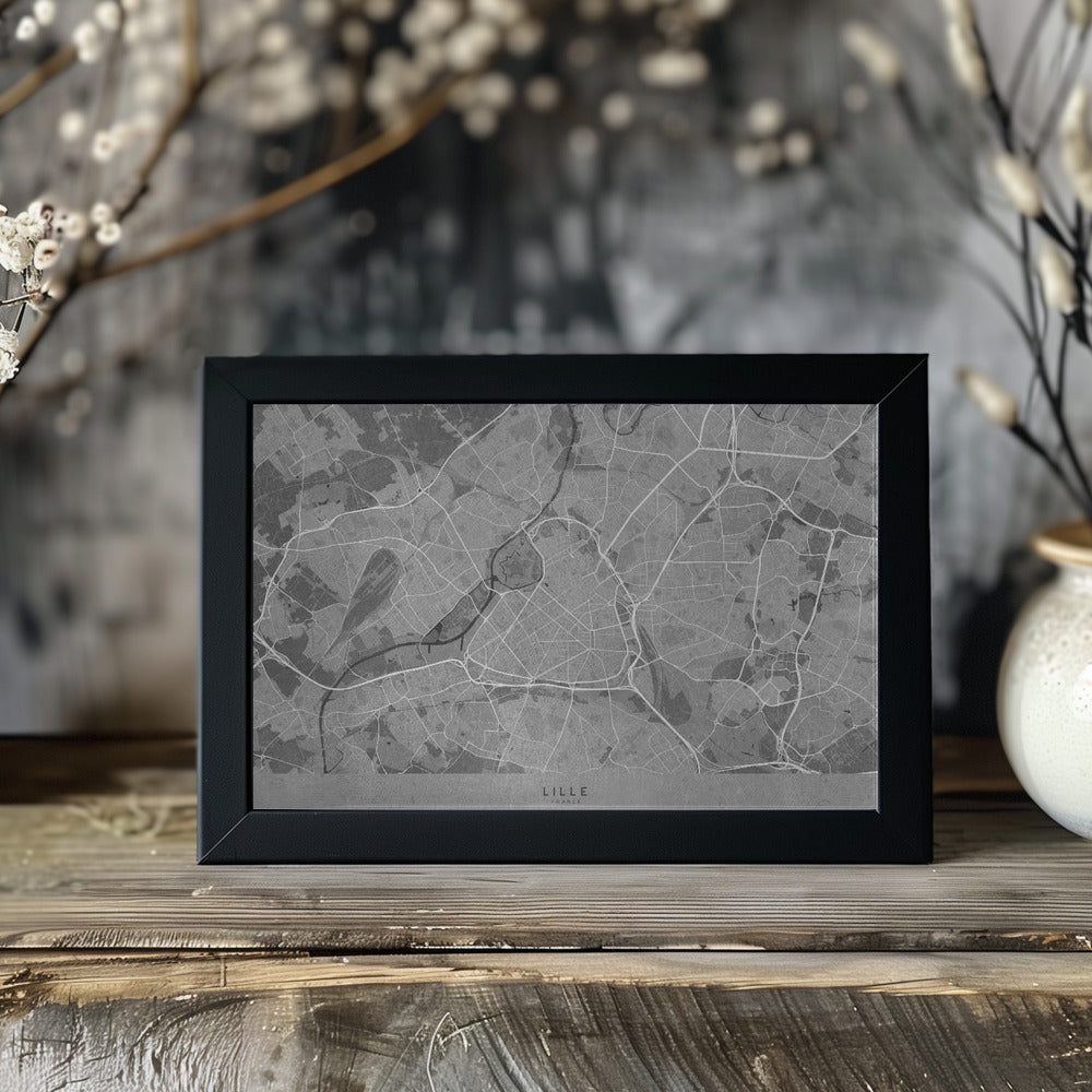 Poster - Gray vintage map of Lille France