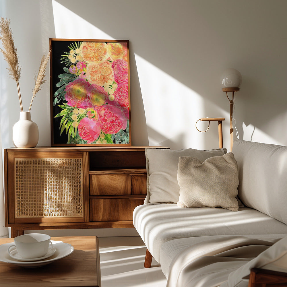 Plakat - Rekha floral art in bright watercolor