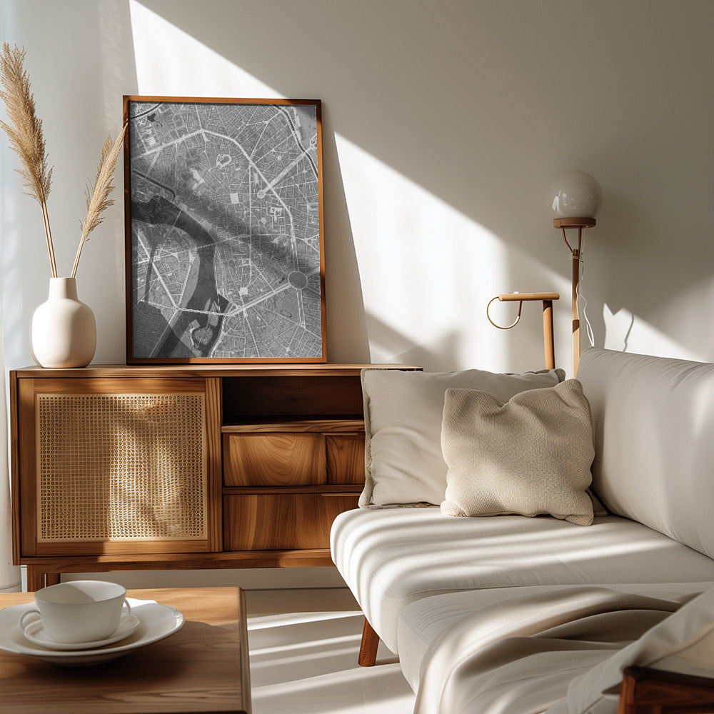 Plakat - Gray vintage map of Toulouse downtown France