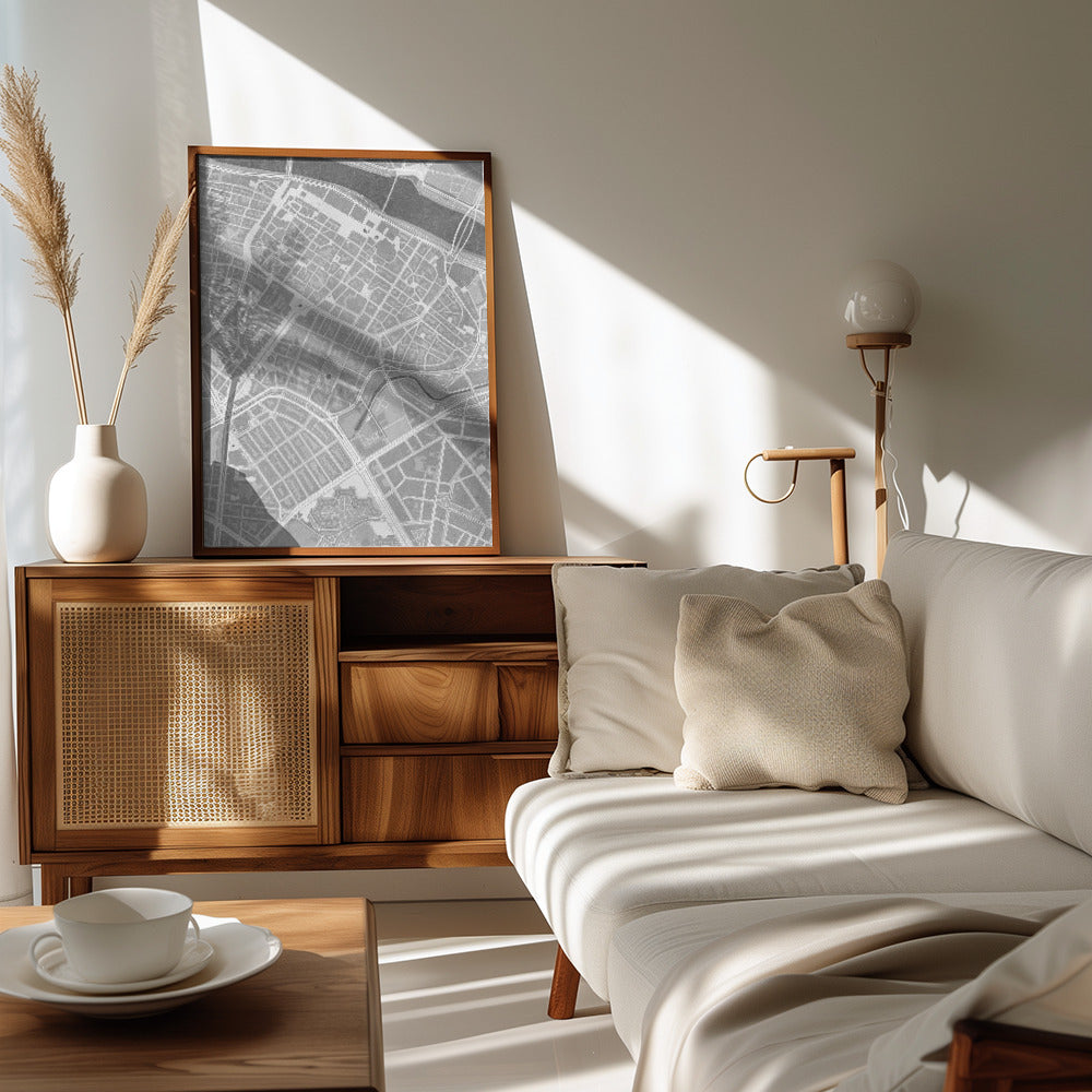 Poster - Map of Zaragoza downtown (Spain) in gray vintage style