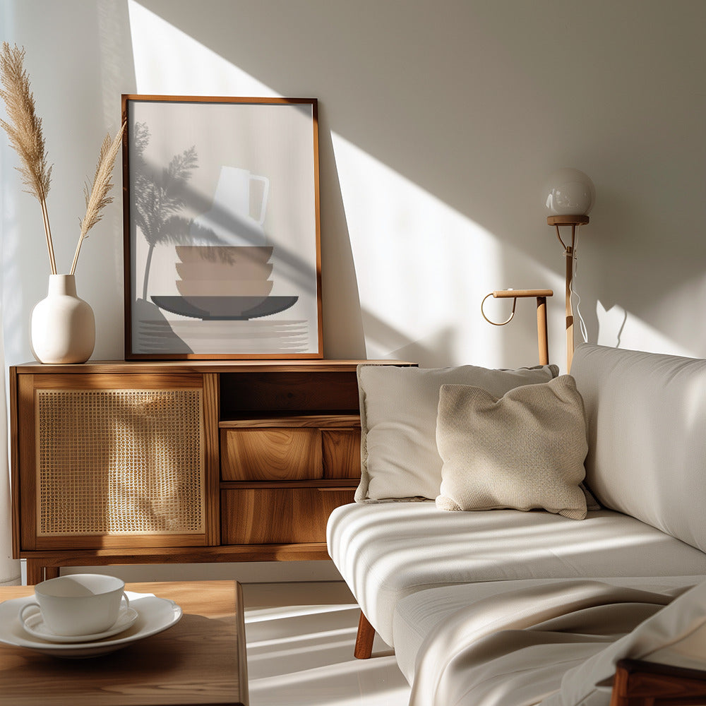 Poster - Dishes and a vase in beige