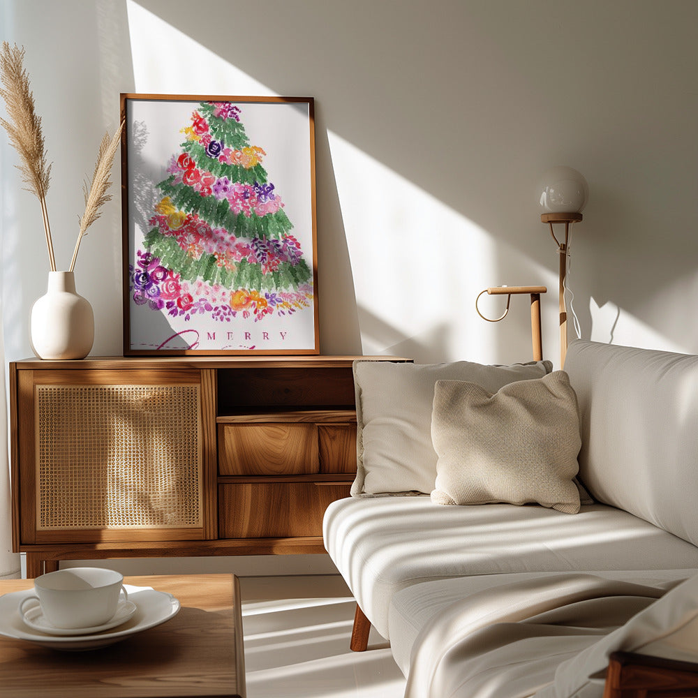 Plakat - Floral Christmas tree in pink