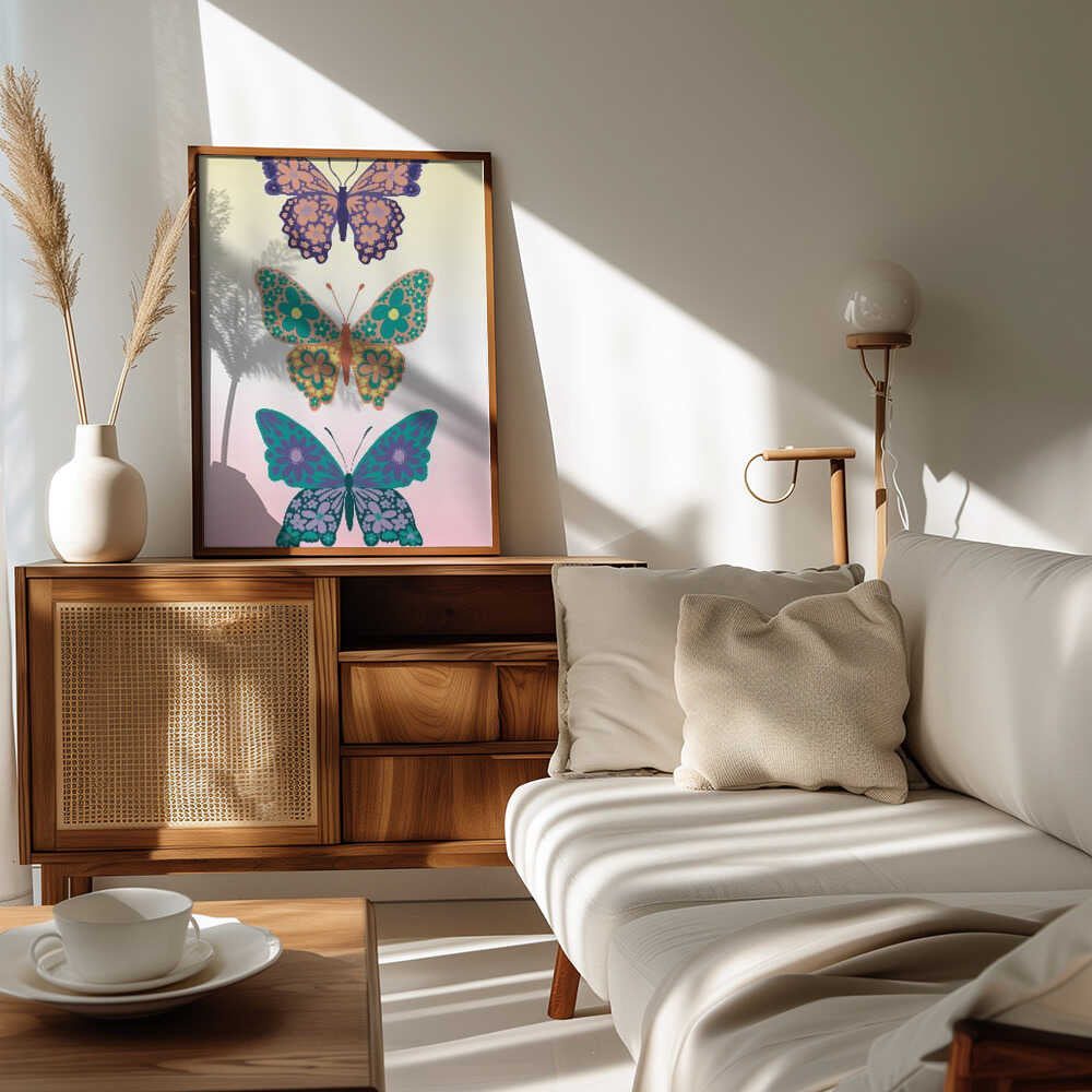 Plakat - Colorful floral butterflies I