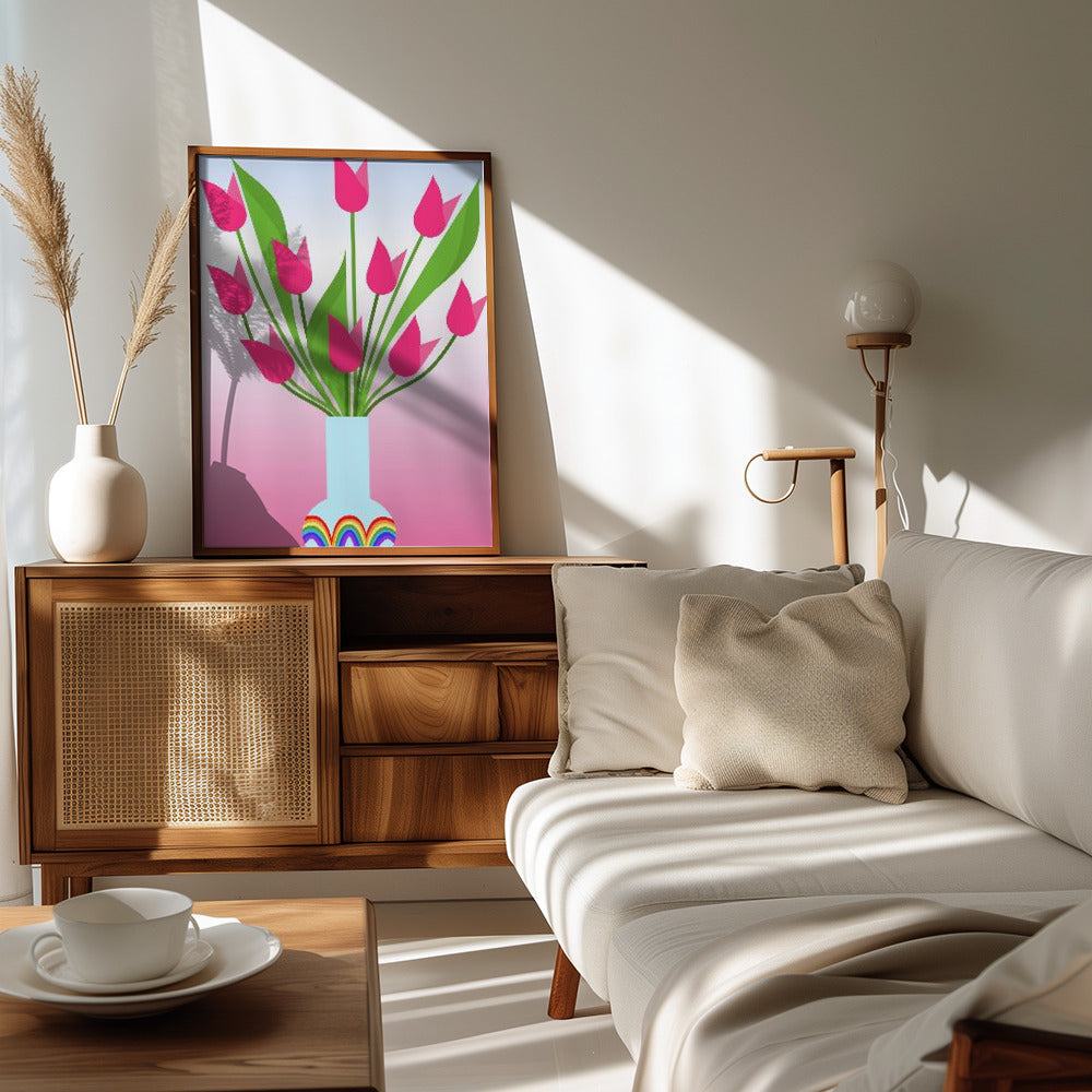 Plakat - Tulips in the rainbow vase
