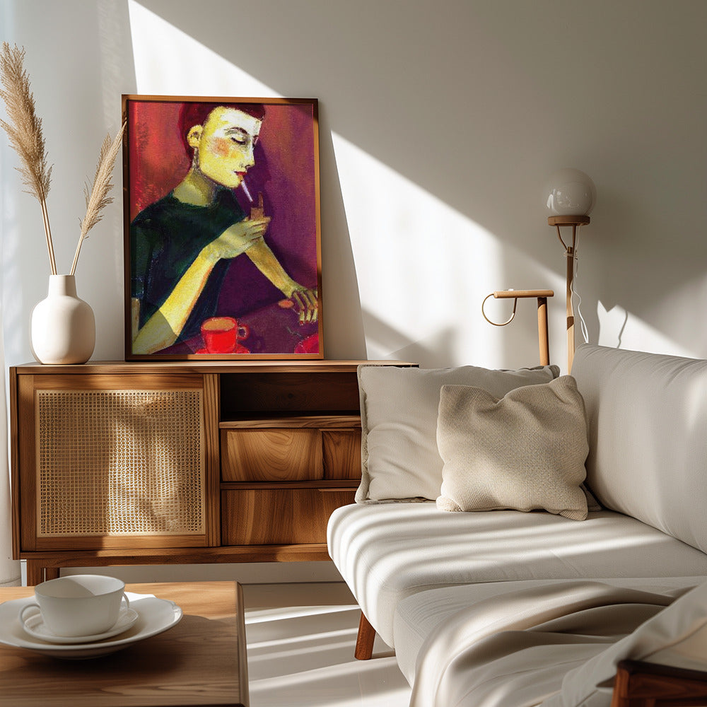 Plakat - Lady lighting cigarette