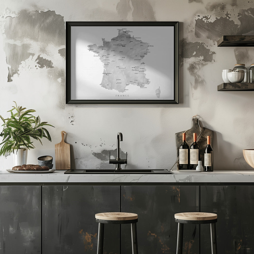 Plakat - Gray map of France