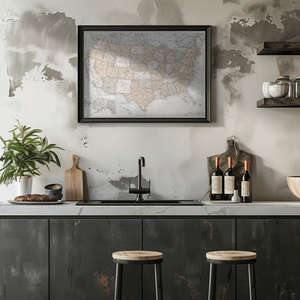 Plakat - Highly detailed map of the United States, Lucille