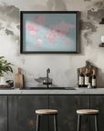 Plakat - Pink and aqua world map with cities, Isobel