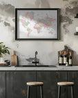 Plakat - Pastel watercolor world map with cities, Anjah