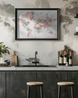 Plakat - Watercolor world map with cities, Zadie