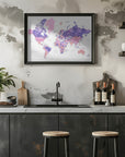 Plakat - Watercolor world map with cities, Brandie